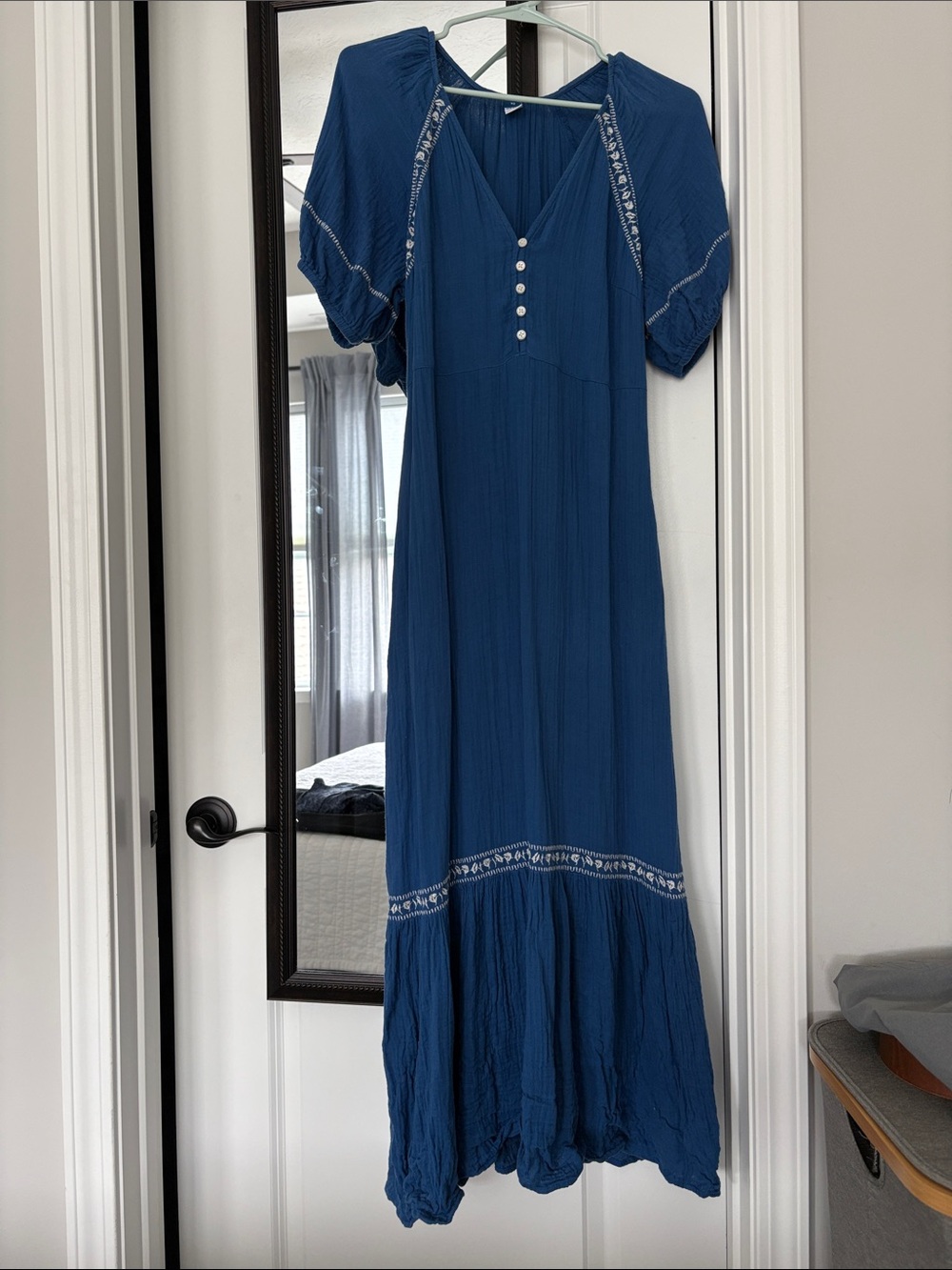 Old Navy Blue Embroidered Maxi Dress - 100% cotton!